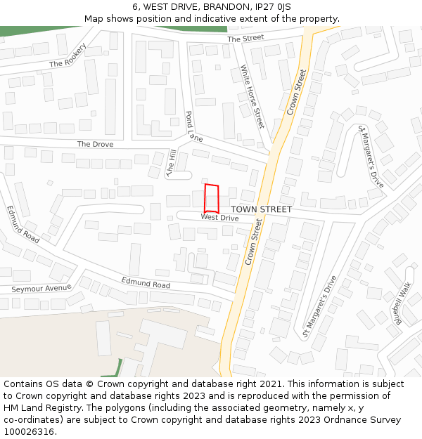 6, WEST DRIVE, BRANDON, IP27 0JS: Location map and indicative extent of plot