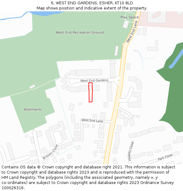6, WEST END GARDENS, ESHER, KT10 8LD: Location map and indicative extent of plot