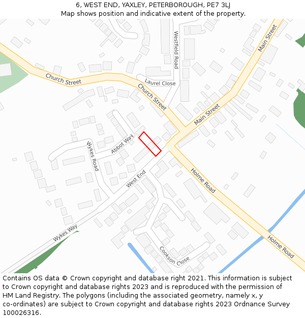 6, WEST END, YAXLEY, PETERBOROUGH, PE7 3LJ: Location map and indicative extent of plot