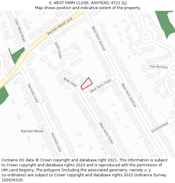 6, WEST FARM CLOSE, ASHTEAD, KT21 2LJ: Location map and indicative extent of plot