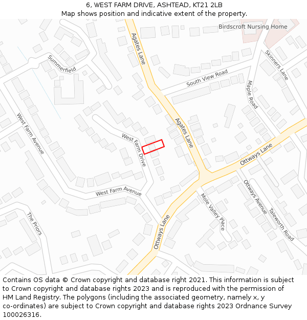 6, WEST FARM DRIVE, ASHTEAD, KT21 2LB: Location map and indicative extent of plot