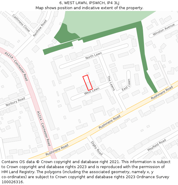 6, WEST LAWN, IPSWICH, IP4 3LJ: Location map and indicative extent of plot