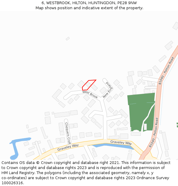 6, WESTBROOK, HILTON, HUNTINGDON, PE28 9NW: Location map and indicative extent of plot