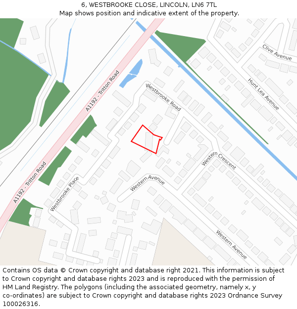 6, WESTBROOKE CLOSE, LINCOLN, LN6 7TL: Location map and indicative extent of plot