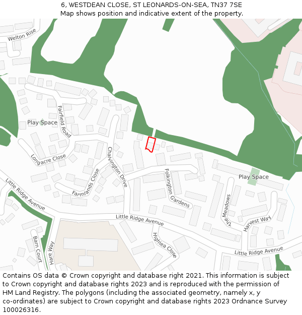 6, WESTDEAN CLOSE, ST LEONARDS-ON-SEA, TN37 7SE: Location map and indicative extent of plot