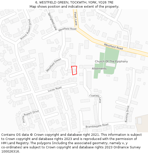 6, WESTFIELD GREEN, TOCKWITH, YORK, YO26 7RE: Location map and indicative extent of plot