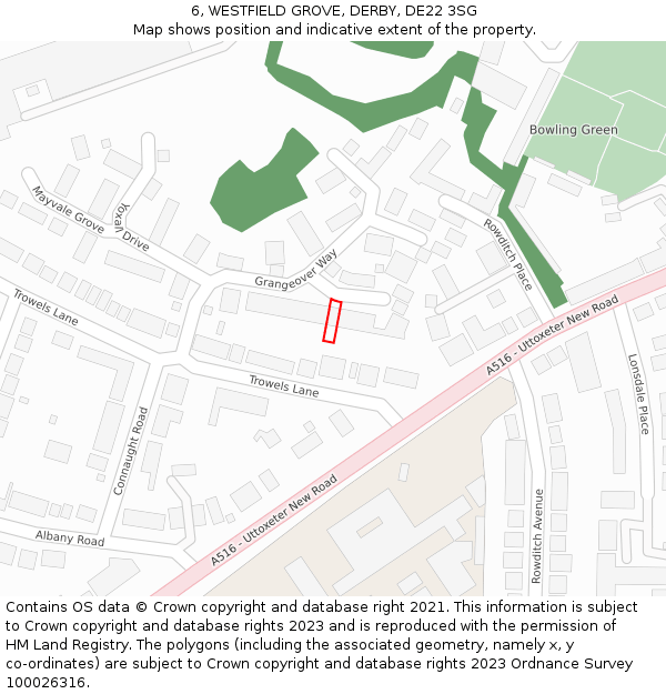 6, WESTFIELD GROVE, DERBY, DE22 3SG: Location map and indicative extent of plot