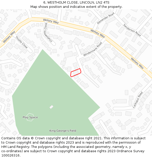 6, WESTHOLM CLOSE, LINCOLN, LN2 4TS: Location map and indicative extent of plot