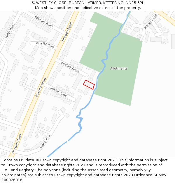 6, WESTLEY CLOSE, BURTON LATIMER, KETTERING, NN15 5PL: Location map and indicative extent of plot