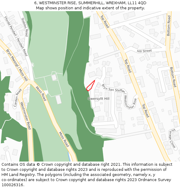 6, WESTMINSTER RISE, SUMMERHILL, WREXHAM, LL11 4QD: Location map and indicative extent of plot
