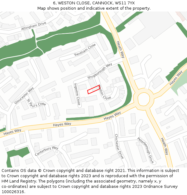 6, WESTON CLOSE, CANNOCK, WS11 7YX: Location map and indicative extent of plot