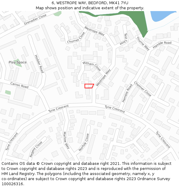 6, WESTROPE WAY, BEDFORD, MK41 7YU: Location map and indicative extent of plot