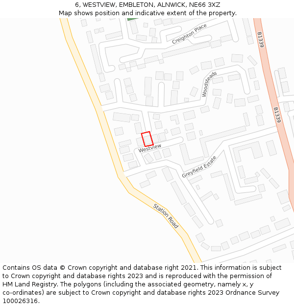 6, WESTVIEW, EMBLETON, ALNWICK, NE66 3XZ: Location map and indicative extent of plot