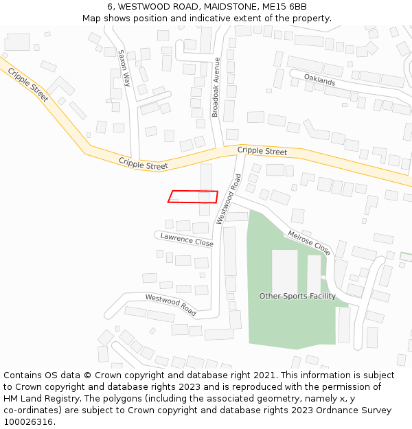 6, WESTWOOD ROAD, MAIDSTONE, ME15 6BB: Location map and indicative extent of plot