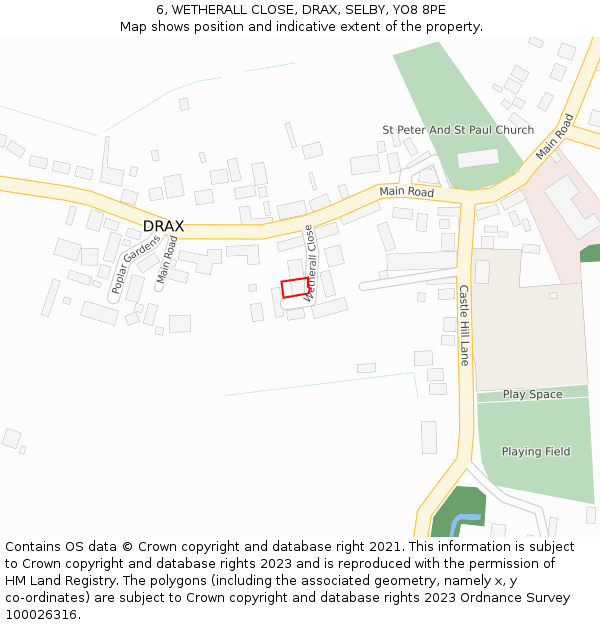 6, WETHERALL CLOSE, DRAX, SELBY, YO8 8PE: Location map and indicative extent of plot