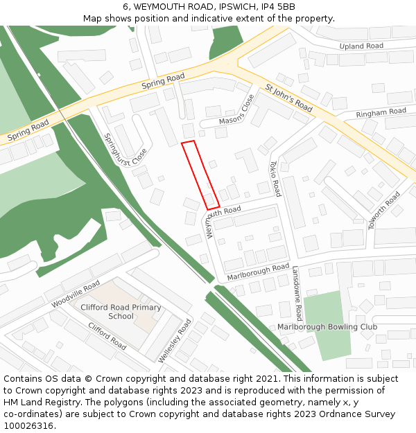 6, WEYMOUTH ROAD, IPSWICH, IP4 5BB: Location map and indicative extent of plot