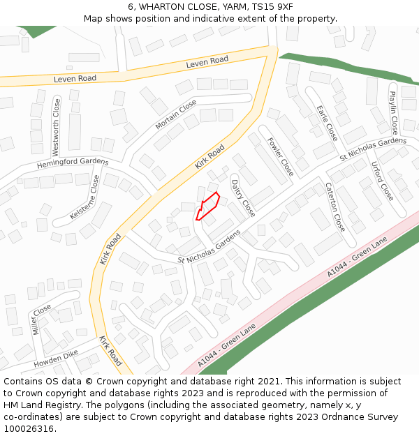 6, WHARTON CLOSE, YARM, TS15 9XF: Location map and indicative extent of plot