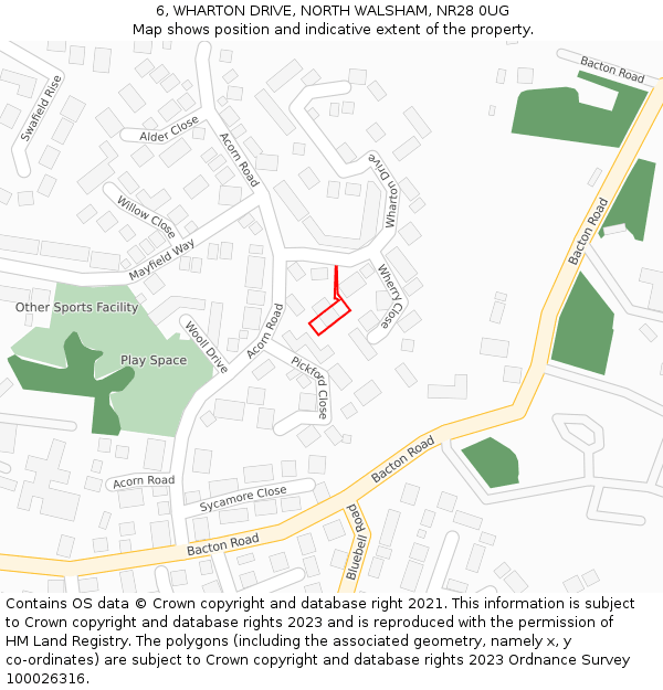 6, WHARTON DRIVE, NORTH WALSHAM, NR28 0UG: Location map and indicative extent of plot