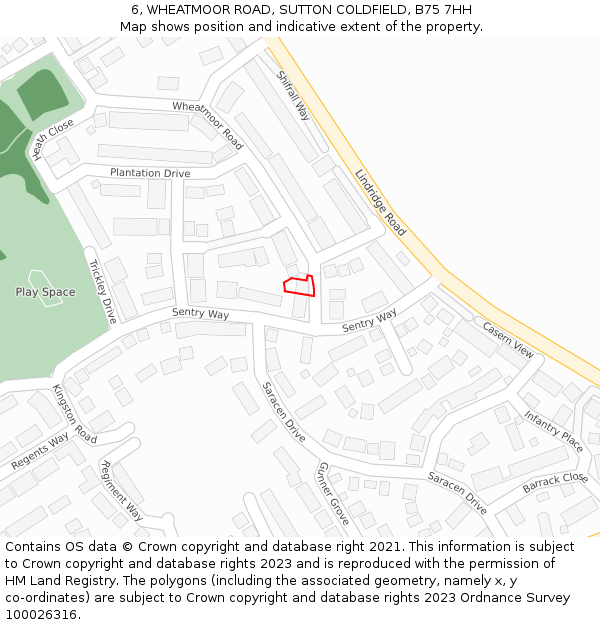 6, WHEATMOOR ROAD, SUTTON COLDFIELD, B75 7HH: Location map and indicative extent of plot