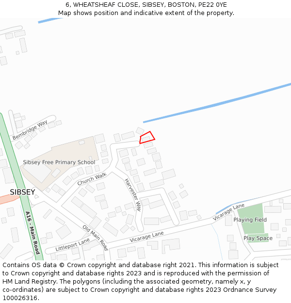 6, WHEATSHEAF CLOSE, SIBSEY, BOSTON, PE22 0YE: Location map and indicative extent of plot