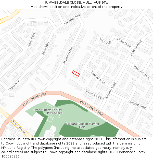 6, WHEELDALE CLOSE, HULL, HU8 9TW: Location map and indicative extent of plot
