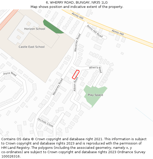 6, WHERRY ROAD, BUNGAY, NR35 1LG: Location map and indicative extent of plot