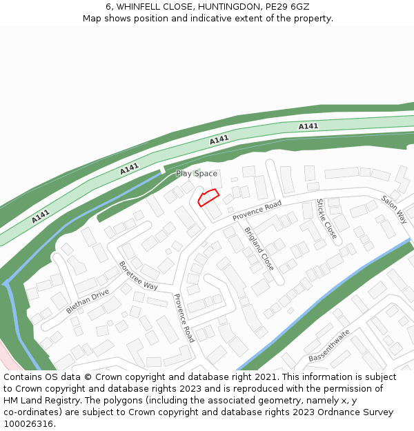6, WHINFELL CLOSE, HUNTINGDON, PE29 6GZ: Location map and indicative extent of plot