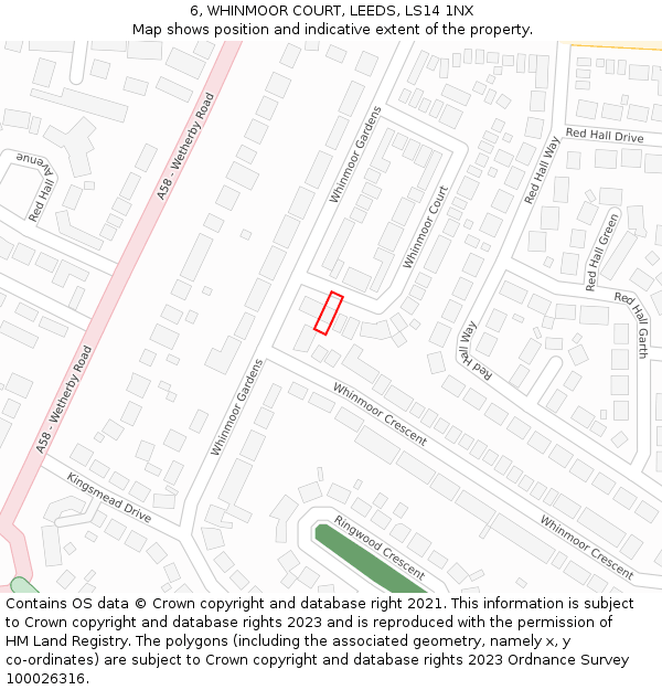 6, WHINMOOR COURT, LEEDS, LS14 1NX: Location map and indicative extent of plot