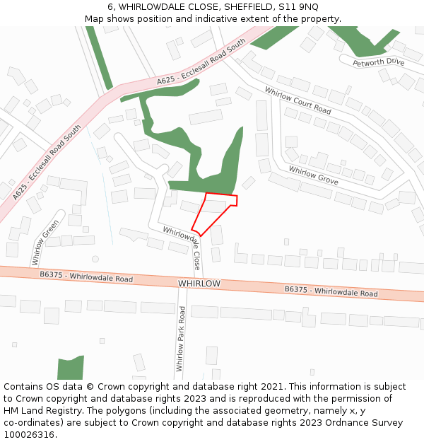 6, WHIRLOWDALE CLOSE, SHEFFIELD, S11 9NQ: Location map and indicative extent of plot
