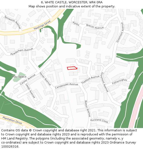 6, WHITE CASTLE, WORCESTER, WR4 0RA: Location map and indicative extent of plot
