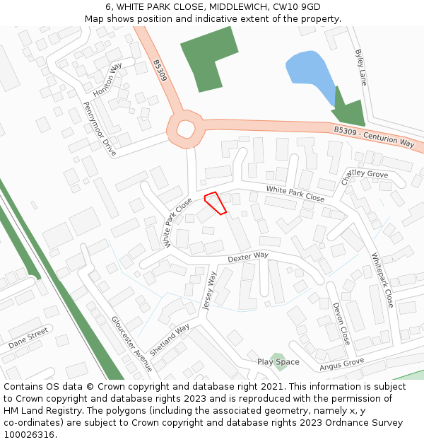 6, WHITE PARK CLOSE, MIDDLEWICH, CW10 9GD: Location map and indicative extent of plot