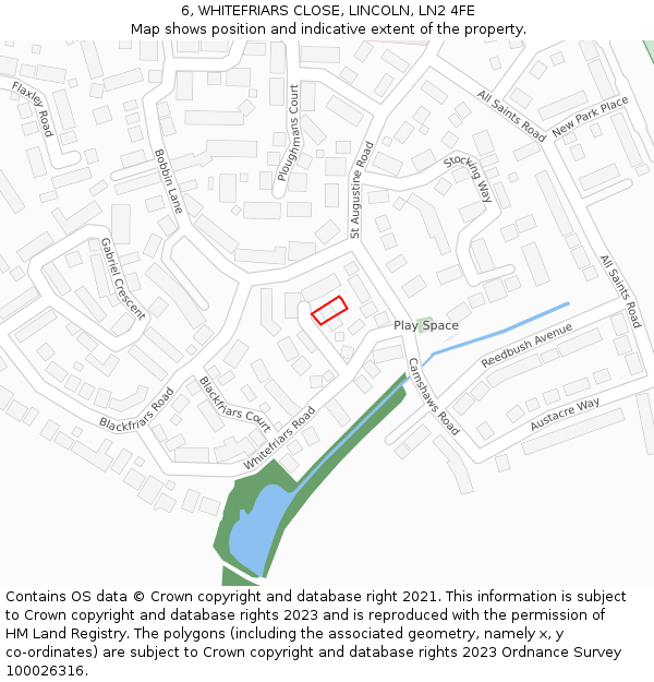 6, WHITEFRIARS CLOSE, LINCOLN, LN2 4FE: Location map and indicative extent of plot