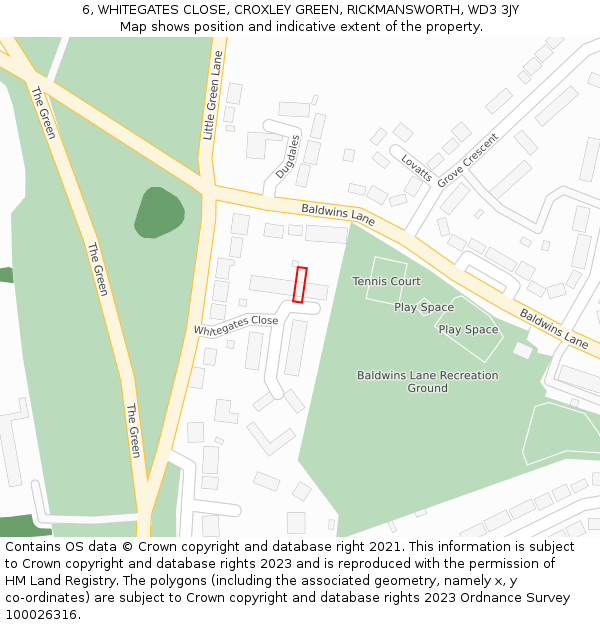 6, WHITEGATES CLOSE, CROXLEY GREEN, RICKMANSWORTH, WD3 3JY: Location map and indicative extent of plot