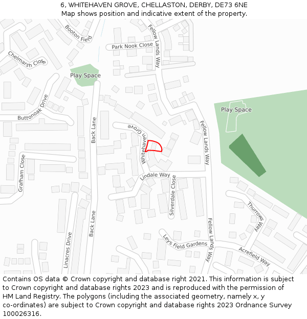 6, WHITEHAVEN GROVE, CHELLASTON, DERBY, DE73 6NE: Location map and indicative extent of plot