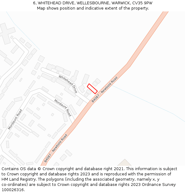 6, WHITEHEAD DRIVE, WELLESBOURNE, WARWICK, CV35 9PW: Location map and indicative extent of plot