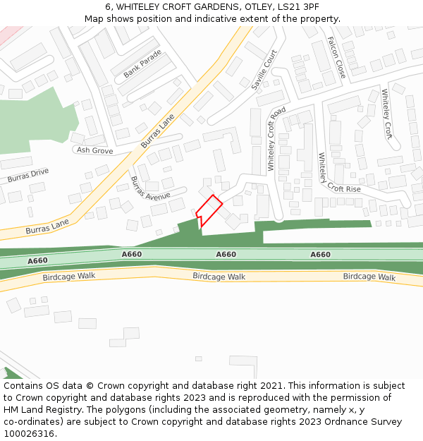 6, WHITELEY CROFT GARDENS, OTLEY, LS21 3PF: Location map and indicative extent of plot