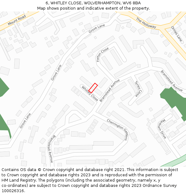 6, WHITLEY CLOSE, WOLVERHAMPTON, WV6 8BA: Location map and indicative extent of plot