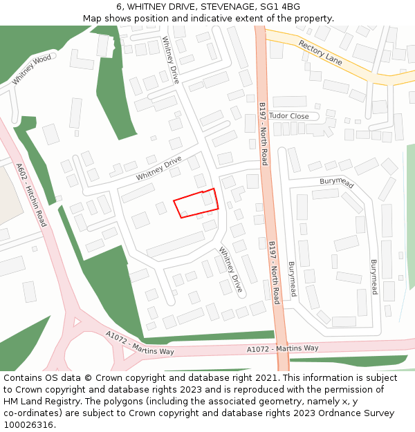 6, WHITNEY DRIVE, STEVENAGE, SG1 4BG: Location map and indicative extent of plot