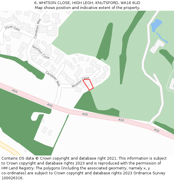 6, WHITSON CLOSE, HIGH LEGH, KNUTSFORD, WA16 6UD: Location map and indicative extent of plot
