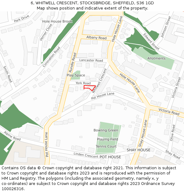 6, WHITWELL CRESCENT, STOCKSBRIDGE, SHEFFIELD, S36 1GD: Location map and indicative extent of plot