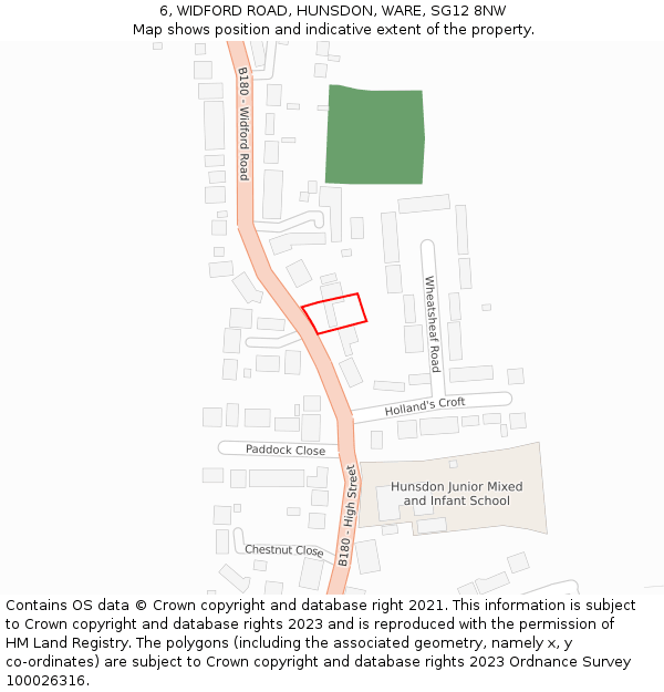 6, WIDFORD ROAD, HUNSDON, WARE, SG12 8NW: Location map and indicative extent of plot