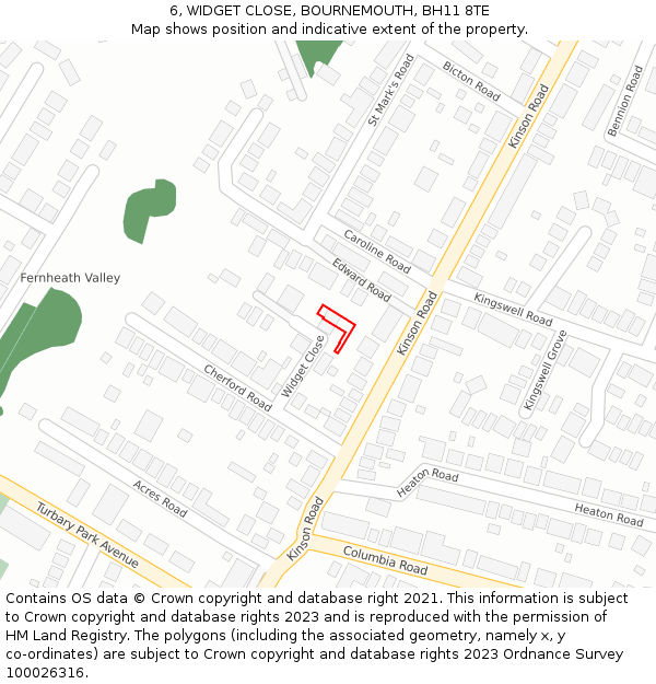 6, WIDGET CLOSE, BOURNEMOUTH, BH11 8TE: Location map and indicative extent of plot