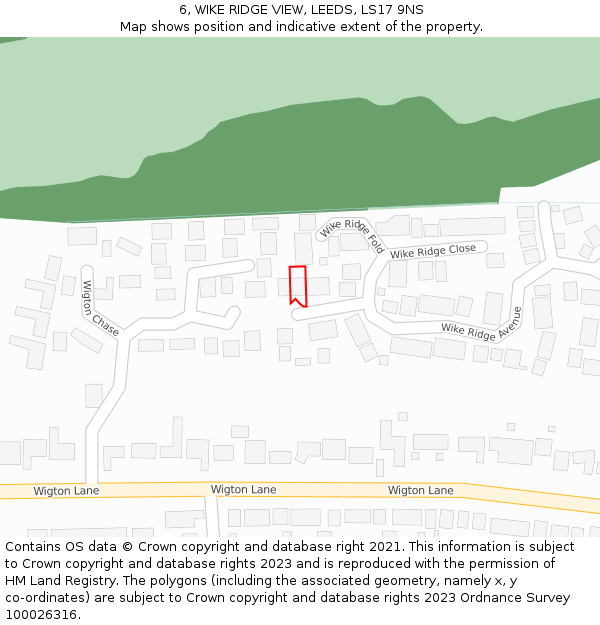 6, WIKE RIDGE VIEW, LEEDS, LS17 9NS: Location map and indicative extent of plot
