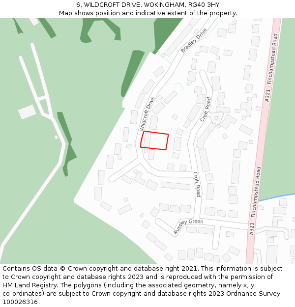 6, WILDCROFT DRIVE, WOKINGHAM, RG40 3HY: Location map and indicative extent of plot