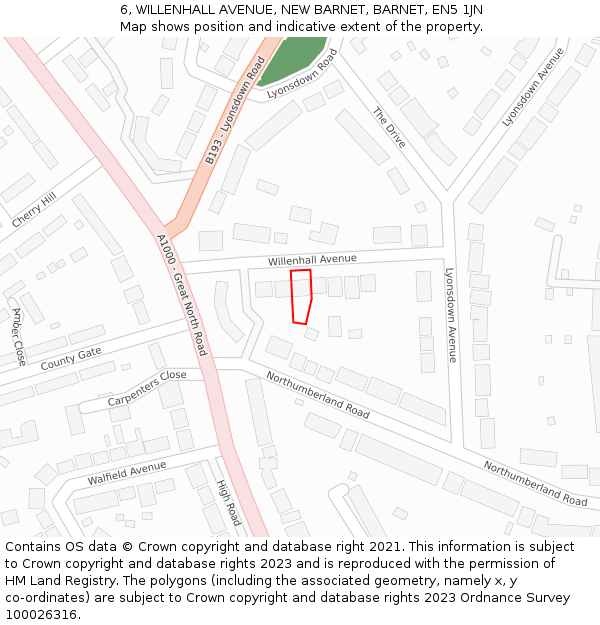 6, WILLENHALL AVENUE, NEW BARNET, BARNET, EN5 1JN: Location map and indicative extent of plot