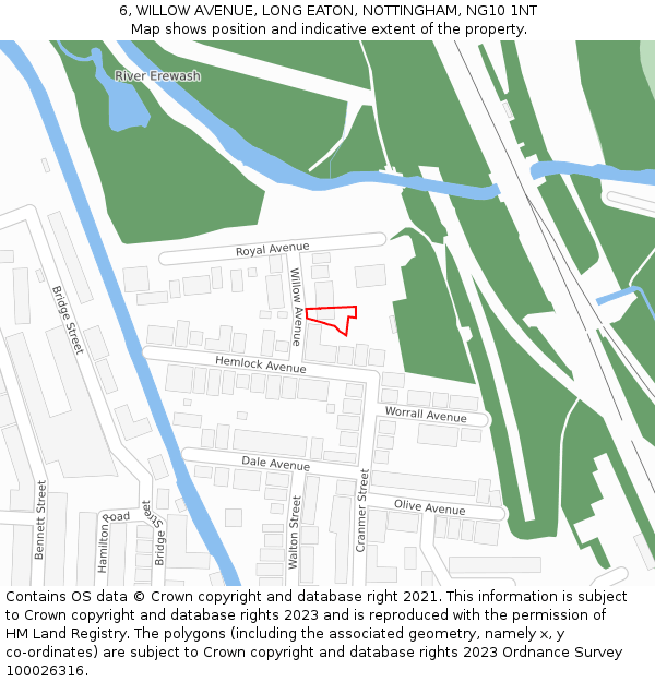 6, WILLOW AVENUE, LONG EATON, NOTTINGHAM, NG10 1NT: Location map and indicative extent of plot