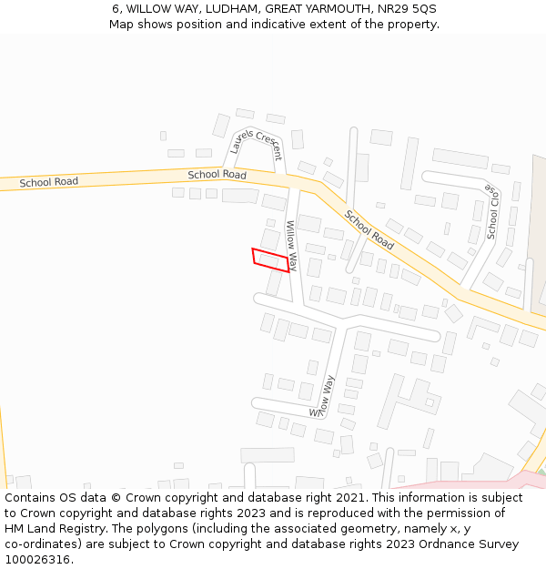 6, WILLOW WAY, LUDHAM, GREAT YARMOUTH, NR29 5QS: Location map and indicative extent of plot