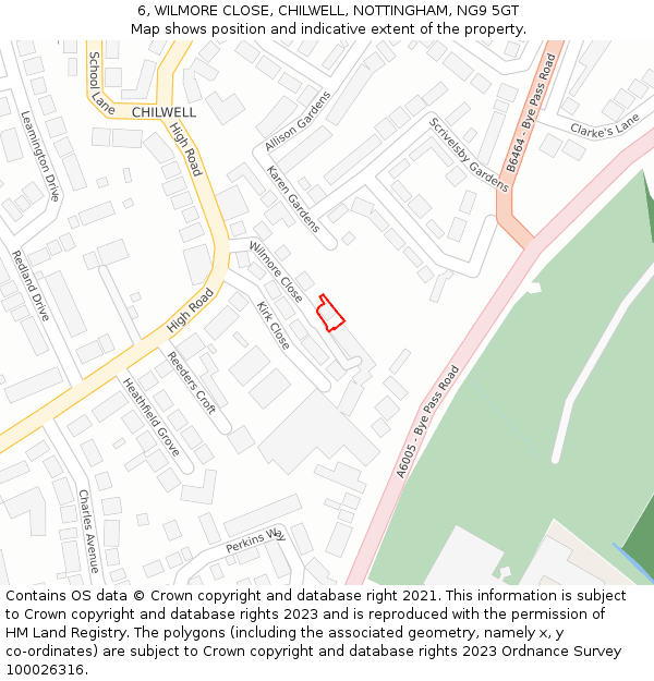6, WILMORE CLOSE, CHILWELL, NOTTINGHAM, NG9 5GT: Location map and indicative extent of plot