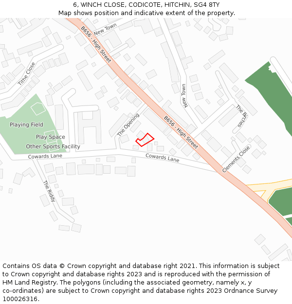 6, WINCH CLOSE, CODICOTE, HITCHIN, SG4 8TY: Location map and indicative extent of plot