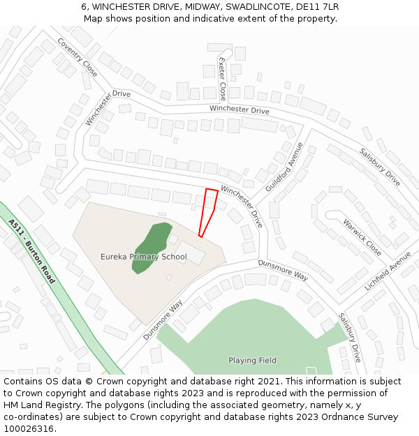 6, WINCHESTER DRIVE, MIDWAY, SWADLINCOTE, DE11 7LR: Location map and indicative extent of plot